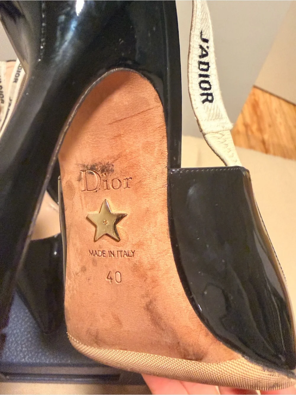 Christian Dion Black Patent Leather Slingback Pumps